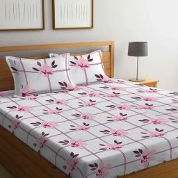 Klotthe Floral White & Pink 300 TC Cotton Blend King Bed Sheet with 2 Pillow Covers-image-86
