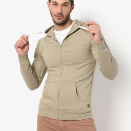 Campus Sutra Beige Cotton Regular Fit Hooded Sweatshirt-image-11