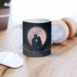 eCraftIndia Black Ceramic Couple Kissing In Front Of Moon Printed Coffee Mug (0.25 L)-32