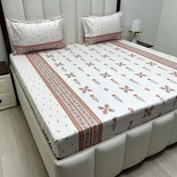 Pure Decor Royal Passion Brown Printed Pure Cotton 350 TC Queen Bedsheet Set 2.28m x 2.54m-picture-23