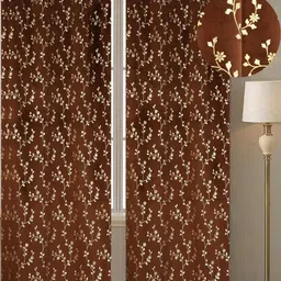 Myntra Elegant Homes Brown & Gold-Toned Floral Window Curtain-picture-2