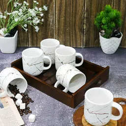 Femora Black & White 6 Pieces Abstract Printed Ceramic Glossy Cups image 3