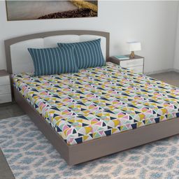 Divine Casa Floral Blend Cotton King Bedsheet with 2 Pillow Covers - Olive Green & Yellow-22
