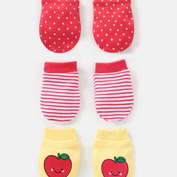 Babyhug 100% Cotton Mittens Polka Dots & Stripes Print Pack of 3 - Red Yellow-28