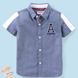 Babyhug 100% Cotton Half Sleeves Solid Shirt with Badge - Grey-image-4