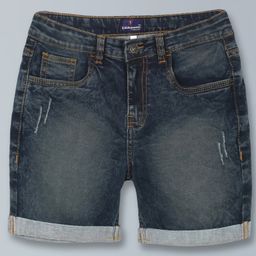Kiddopanti Striped Self Design Denim Rolled Up Shorts - Dark Grey-image-52