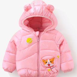 Kookie Kids Padded Winter Jacket Puppy Print- Pink-image-41