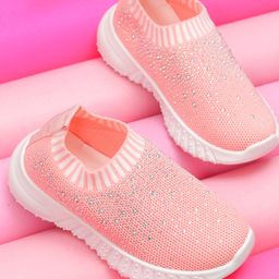 Yellow Bee Stone Embellished Slip On Shoes - Pink-image-80