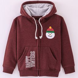 Bodycare Fleece Full Sleeves Hooded Sweatshirt With Text Print - Maroon-image-55