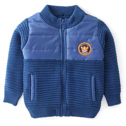 Babyhug Full Sleeves Front Open Sweater Tiger Patch - Navy Blue-picture-4