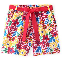 Pine Kids Single Jersey Knee Length Shorts With Floral Print - Red White & Yellow-image-54