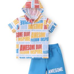 Babyhug Single Jersey Knit Half Sleeves T-Shirt and Short With Text Print- Multicolor-image-77