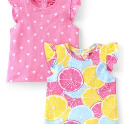 Babyhug Cotton Frill Sleeves Tops Polka Dots & Fruits  Print Pack of 2 - Multicolour-image-31