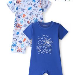 Babyoye 100% Cotton Knit With Eco Jiva Finish  Half Sleeves Rompers with Leaf Print Pack of 2 - Multicolour-image-44