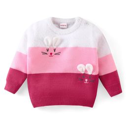 Babyhug Knitted Full Sleeves Sweater Kitty Design - Red Pink & White-image-80