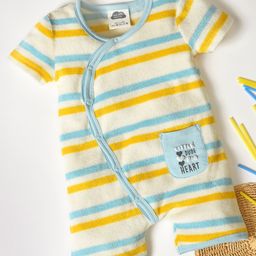 Mi Arcus 100% Cotton Half Sleeves Striped Romper - Blue-image-15