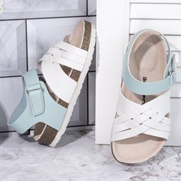 Briskers Synthetic Self Design Velcro Sandals - White & Sky Blue-image-32