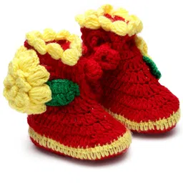 MayRa Knits Hand Knitted Floral Crochet Booties - Red-picture-46