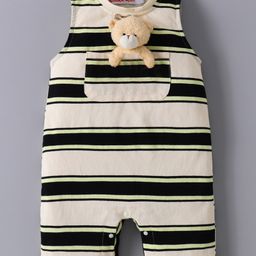 Kookie Kids Sleeveless Striped Romper With Teddy Bear Applique - Beige-image-14