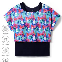 Pine Active Knit Half Sleeves Printed Crop Top With Inner Vest - Navy Blue-image-72