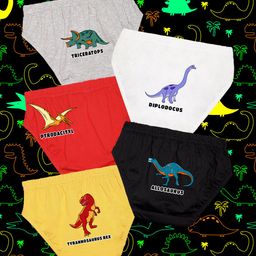 NUSYL Cotton Pack Of 5 Dinosaurs Printed Briefs - White Grey Black Red & Yellow-picture-12