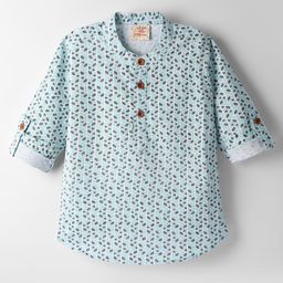Rikidoos Full Sleeves Abstract Printed Kurta Style Shirt - Sea Green-image-47