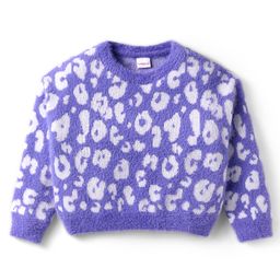 Babyhug Knitted Full Sleeves Sweater Pullover with Cheetah Print - Lavender-image-88