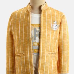 Rikidoos Full Sleeves Striped Jacket With Tee - Mustard & White-image-4