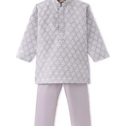 Ridokidz Full Sleeves Ethnic Motif Embroidered Kurta & Pyjama Set - Grey-picture-0