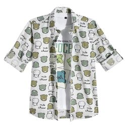 CAVIO Cotton Woven Full Sleeves Teddy Bear Printed Shirt & Tee Set - Cream & Green-image-10