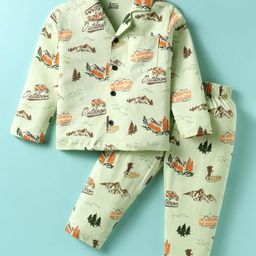 Smarty Boys Looper Knit Full Sleeves Co-Ord Night Suit With Jungle Print - Light Green-image-82