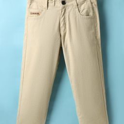 Olio Kids Cotton Woven Full Length Solid Color Trouser - Beige-picture-8