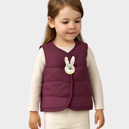 Mi Arcus Woven Sleeveless Bunny Applique Detailed Quilted Jacket - Wine-picture-5