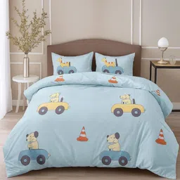INDHOME LIFE Blue & Yellow Printed Cotton 220 TC Queen Bedsheet Set 2.28 x 2.28 m-picture-38