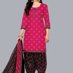 Simmu Floral Printed Round Neck Straight Pure Cotton Kurta With Patiala & Dupatta-picture-27
