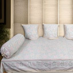 INDHOME LIFE 6-Pcs White & Pink Printed Pure Cotton Diwan Set-7