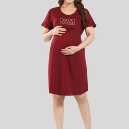 Fabme Typography Printed Pure Cotton Maternity T-Shirt Dress-image-66