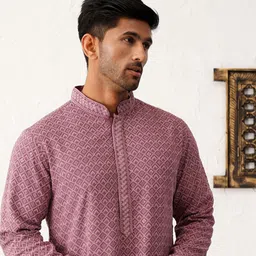 Jompers Men Geometric Embroidered Sequinned Kurta-picture-0
