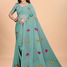 Sadika Embellished Patchwork Poly Georgette Saree-image-60