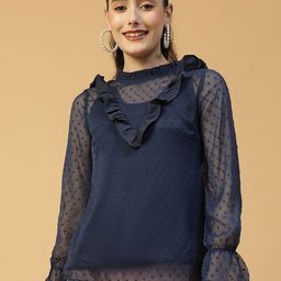 Oxolloxo Women Self Design Ruffled Bell Sleeve Top-image-55