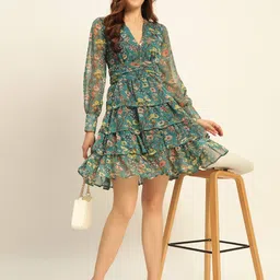 Mast & Harbour Floral Print Georgette A-Line Mini Dress-picture-6