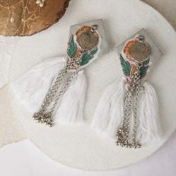 Teejh Ethnic Vallari Grey Tassel Dangler Earring-image-92