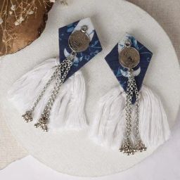 Teejh Ethnic Vallari Indigo Blue Tassel Dangler Earring-image-30