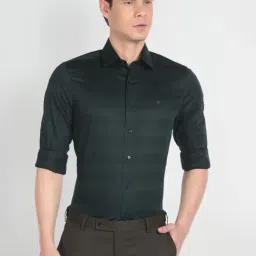 Arrow Green Cotton Regular Fit Striped Shirt-image-80
