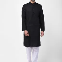SG LEMAN Men Black Solid Kurta with Pyjamas-image-15