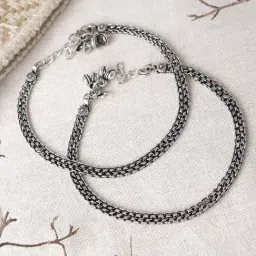Teejh Raadhey Silver Oxidized Ghungroo Pair of Anklet-image-56