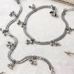 Teejh Ratnah Silver Oxidized Ghungroo Pair of Anklet-image-23