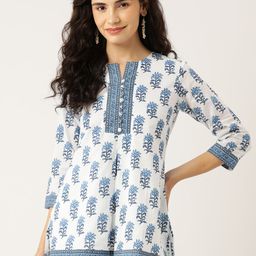 Jaipur Morni Ethnic Motifs Printed Pure Cotton Tiered Kurti-image-77