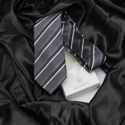 KOVOVE Men Black & White Striped Broad Tie-12
