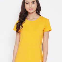 Camey Women Yellow Solid Round Neck T-shirt-image-53